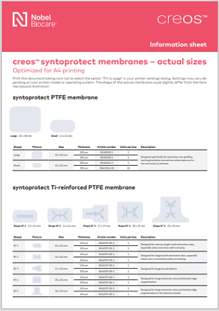 Membranas creos syntoprotect - tamaños reales