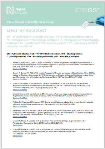 Todas las referencias sobre las membranas creos syntoprotect PTFE con refuerzo de Ti